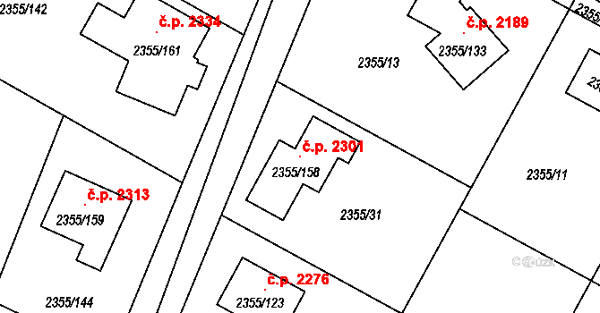 Předměstí 2301, Litoměřice na parcele st. 2355/158 v KÚ Litoměřice, Katastrální mapa
