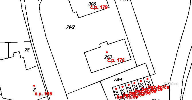 Ohnišov 178 na parcele st. 260 v KÚ Ohnišov, Katastrální mapa
