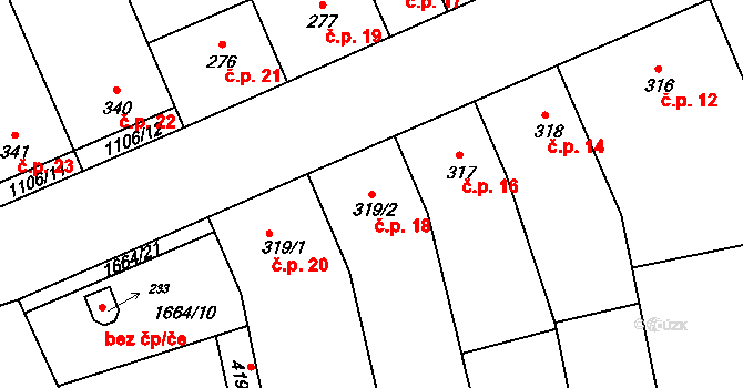 Přibice 18 na parcele st. 319/2 v KÚ Přibice, Katastrální mapa