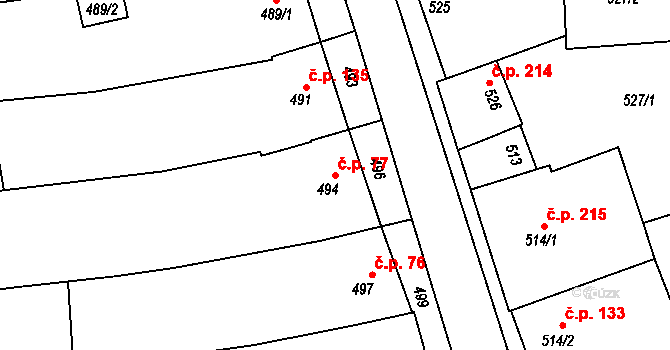 Velké Hostěrádky 77 na parcele st. 494 v KÚ Velké Hostěrádky, Katastrální mapa