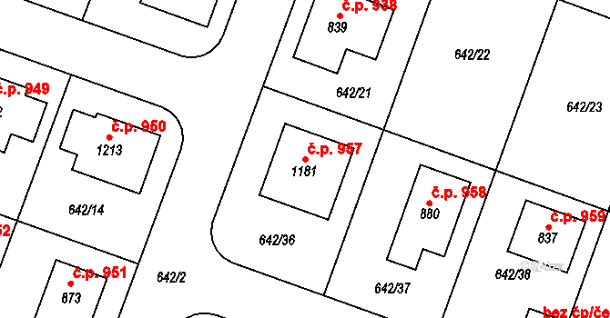 Bašť 957 na parcele st. 1181 v KÚ Bašť, Katastrální mapa