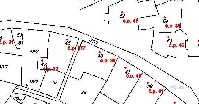 Prusinovice 39 na parcele st. 43 v KÚ Prusinovice, Katastrální mapa