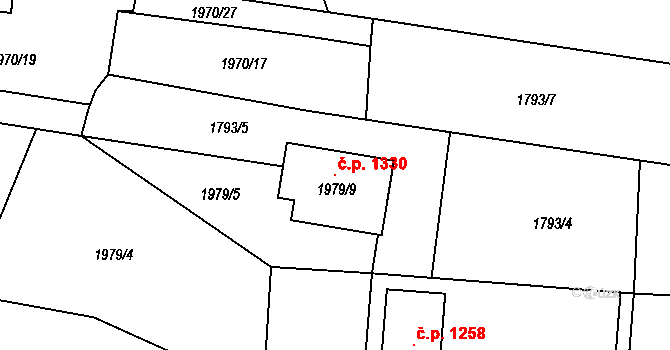 Nýřany 1330 na parcele st. 1979/9 v KÚ Nýřany, Katastrální mapa