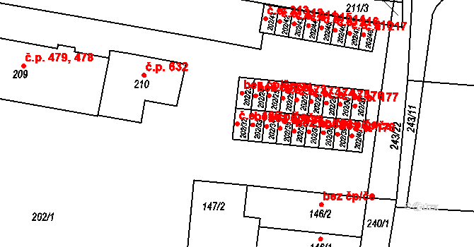 Plumlov 186 na parcele st. 202/32 v KÚ Plumlov, Katastrální mapa