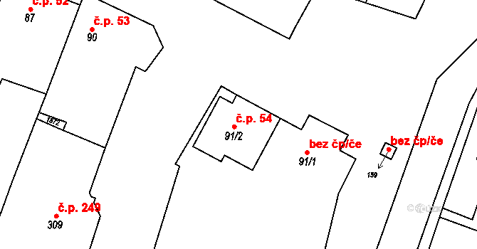 Bohutice 54 na parcele st. 91/2 v KÚ Bohutice, Katastrální mapa