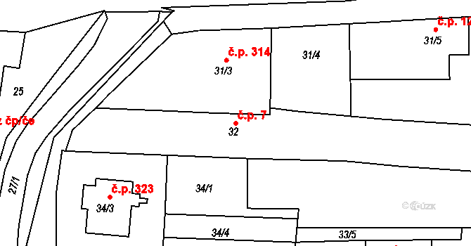 Dobšice 7 na parcele st. 32 v KÚ Dobšice u Znojma, Katastrální mapa