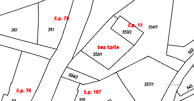 Bernartice nad Odrou 107465671 na parcele st. 553/1 v KÚ Bernartice nad Odrou, Katastrální mapa