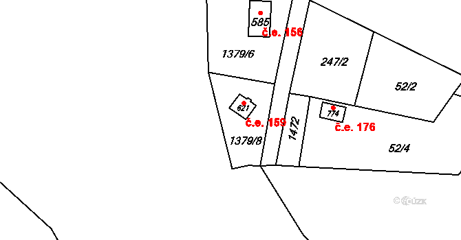 Vranov nad Dyjí 159 na parcele st. 621 v KÚ Vranov nad Dyjí, Katastrální mapa