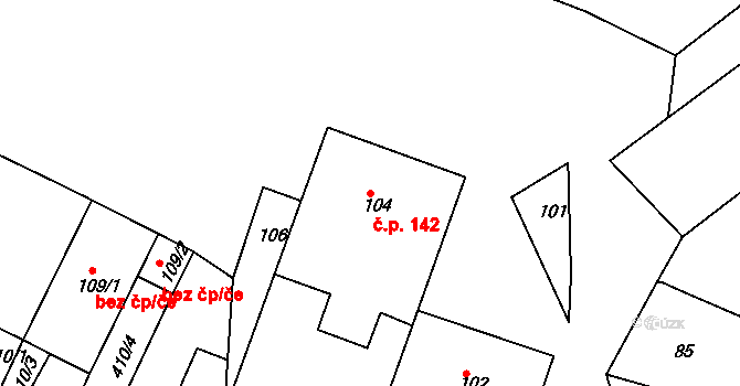 Konice 142, Znojmo na parcele st. 104 v KÚ Konice u Znojma, Katastrální mapa