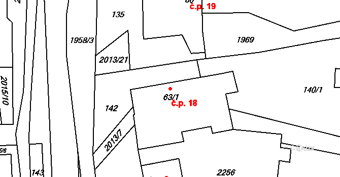 Milenov 18 na parcele st. 63/1 v KÚ Milenov, Katastrální mapa