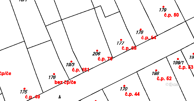 Přerov VIII-Henčlov 76, Přerov na parcele st. 206 v KÚ Henčlov, Katastrální mapa