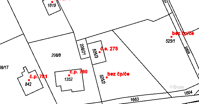 Blovice 275 na parcele st. 525/3 v KÚ Blovice, Katastrální mapa