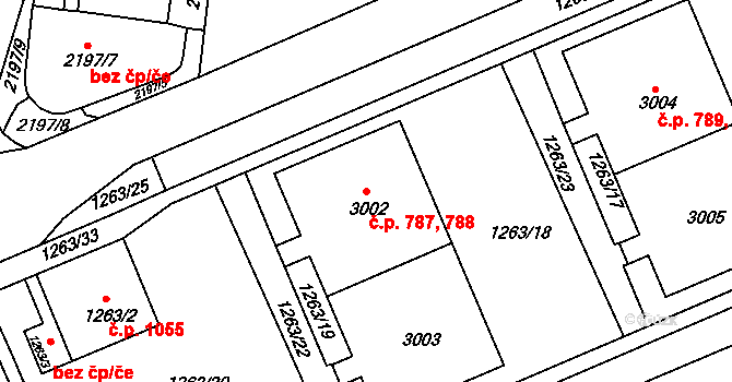 Zruč nad Sázavou 787,788 na parcele st. 3002 v KÚ Zruč nad Sázavou, Katastrální mapa