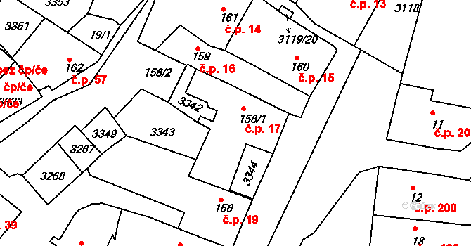 Bečov nad Teplou 17 na parcele st. 158/1 v KÚ Bečov nad Teplou, Katastrální mapa