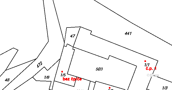 Popovice 1, Teplá na parcele st. 1/1 v KÚ Popovice u Poutnova, Katastrální mapa