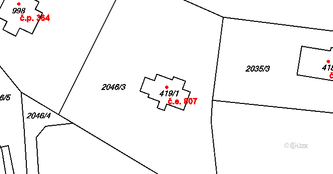 Mariánská Hora 807, Albrechtice v Jizerských horách na parcele st. 419/1 v KÚ Albrechtice v Jizerských horách, Katastrální mapa