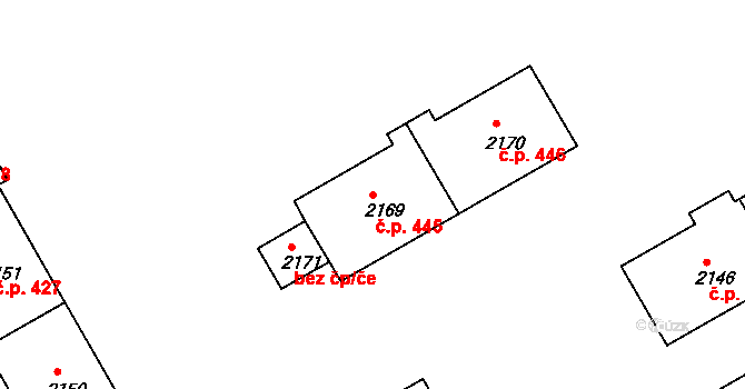 Lyžbice 445, Třinec na parcele st. 2169 v KÚ Lyžbice, Katastrální mapa
