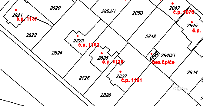 Čelákovice 1138 na parcele st. 2825 v KÚ Čelákovice, Katastrální mapa