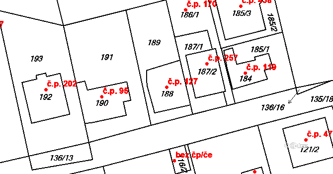 Lety 127 na parcele st. 188 v KÚ Lety u Dobřichovic, Katastrální mapa