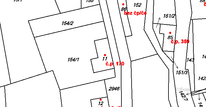 Kunratice u Cvikova 170 na parcele st. 11 v KÚ Kunratice u Cvikova, Katastrální mapa