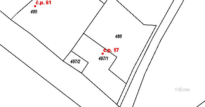 Provodín 17 na parcele st. 487/1 v KÚ Provodín, Katastrální mapa