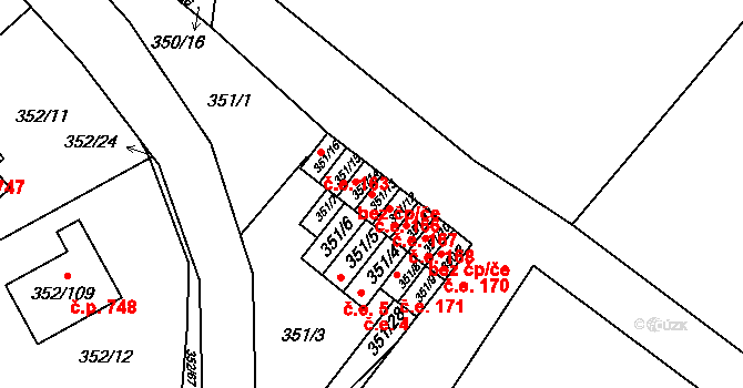 Hrušovany u Brna 166 na parcele st. 351/13 v KÚ Hrušovany u Brna, Katastrální mapa