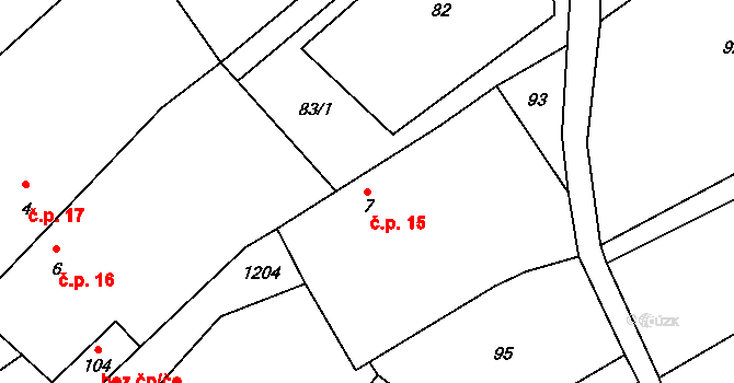 Kaliště 15 na parcele st. 7 v KÚ Kaliště u Horních Dubenek, Katastrální mapa