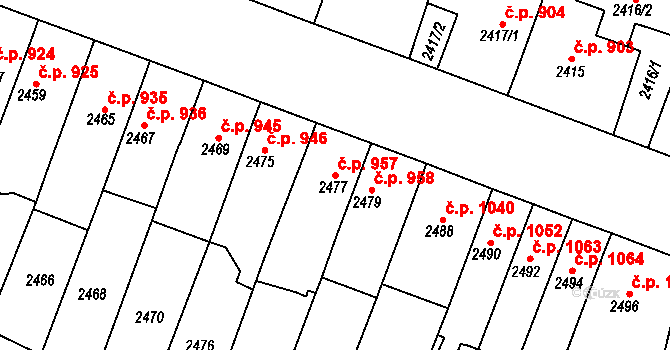 Slavkov u Brna 957 na parcele st. 2477 v KÚ Slavkov u Brna, Katastrální mapa
