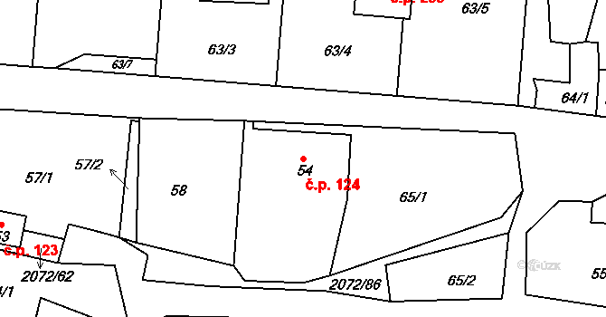Liptaň 124 na parcele st. 54 v KÚ Liptaň, Katastrální mapa