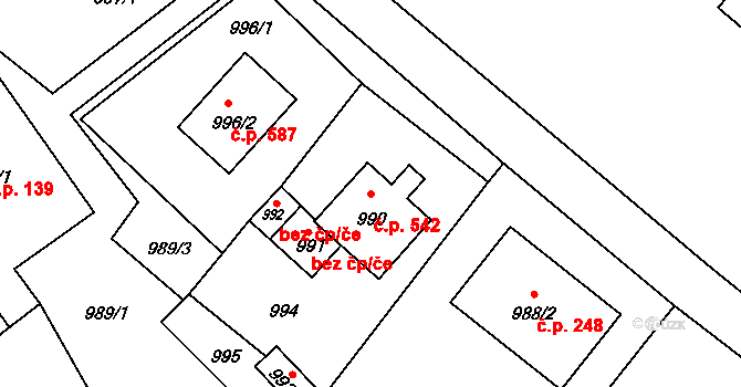 Vrbno pod Pradědem 542 na parcele st. 990 v KÚ Vrbno pod Pradědem, Katastrální mapa