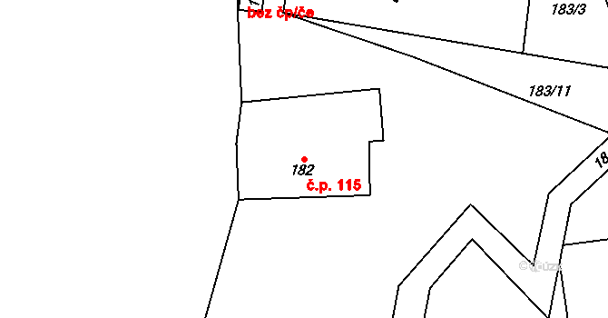 Krmelín 115 na parcele st. 182 v KÚ Krmelín, Katastrální mapa