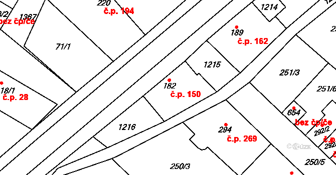 Cerhenice 150 na parcele st. 182 v KÚ Cerhenice, Katastrální mapa