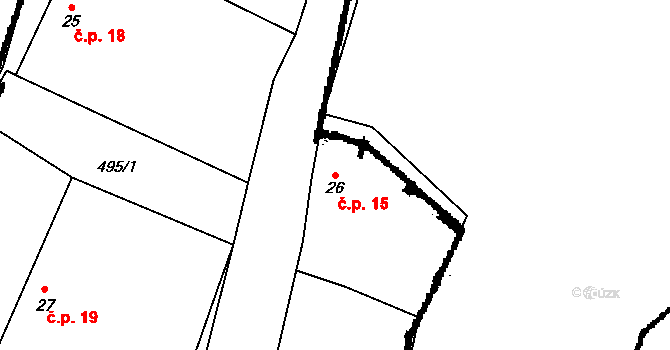 Sedlo 15, Číměř na parcele st. 26 v KÚ Sedlo u Číměře, Katastrální mapa