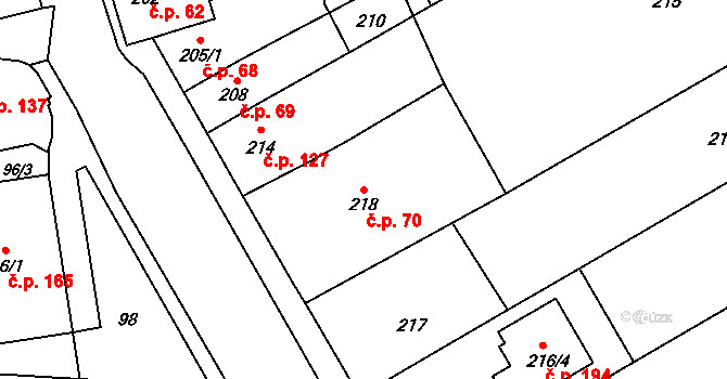 Dolní Lhota 70, Blansko na parcele st. 218 v KÚ Dolní Lhota, Katastrální mapa