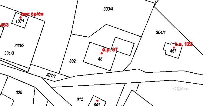 Raškovice 97 na parcele st. 45 v KÚ Raškovice, Katastrální mapa