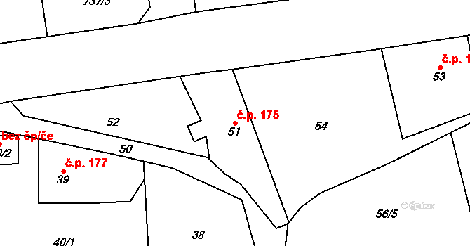 Staříč 175 na parcele st. 51 v KÚ Staříč, Katastrální mapa