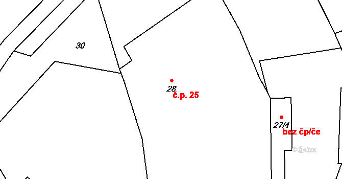 Lomnička 25, Kšice na parcele st. 28 v KÚ Lomnička, Katastrální mapa