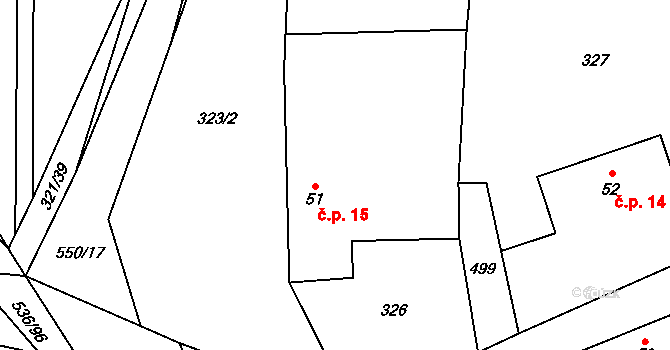 Homyle 15, Boharyně na parcele st. 51 v KÚ Boharyně, Katastrální mapa
