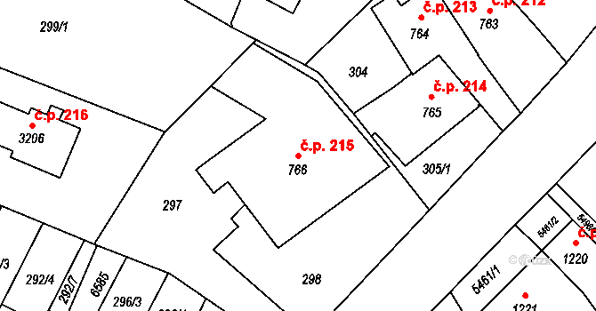 Horní Předměstí 215, Polička na parcele st. 766 v KÚ Polička, Katastrální mapa