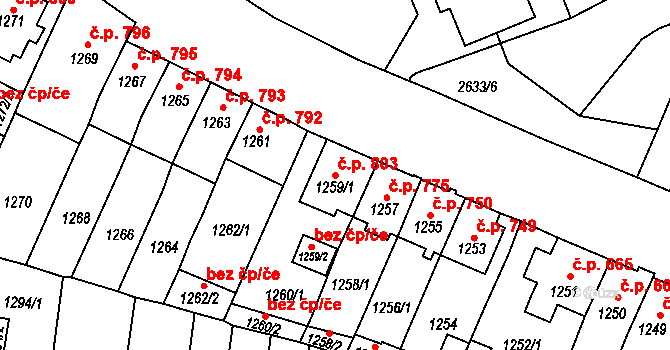 Předměstí 803, Moravská Třebová na parcele st. 1259/1 v KÚ Moravská Třebová, Katastrální mapa