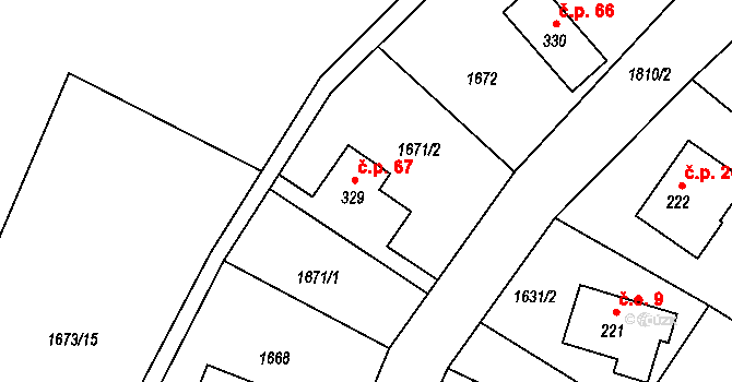 Valy 67, Krompach na parcele st. 329 v KÚ Krompach, Katastrální mapa