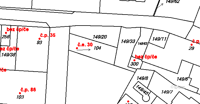 Kyškovice 30 na parcele st. 104 v KÚ Kyškovice, Katastrální mapa