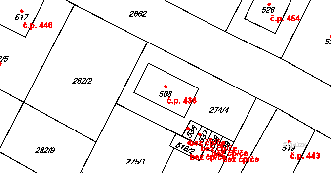 Třebenice 436 na parcele st. 508 v KÚ Třebenice, Katastrální mapa