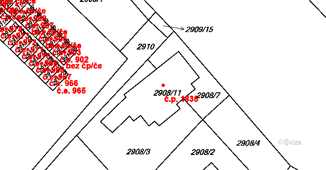 Roudnice nad Labem 1835 na parcele st. 2908/11 v KÚ Roudnice nad Labem, Katastrální mapa
