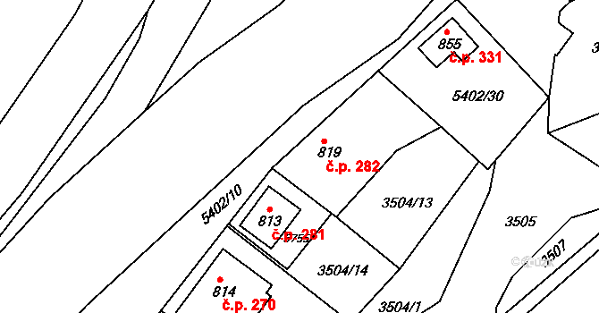Růžďka 282 na parcele st. 819 v KÚ Růžďka, Katastrální mapa