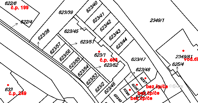 Březnice 463 na parcele st. 623/1 v KÚ Březnice, Katastrální mapa