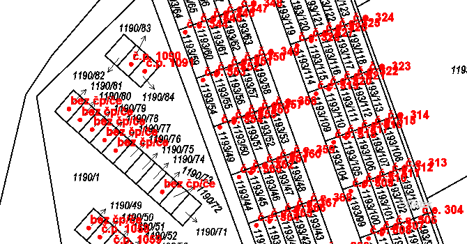 Bechyně 355 na parcele st. 1193/50 v KÚ Bechyně, Katastrální mapa
