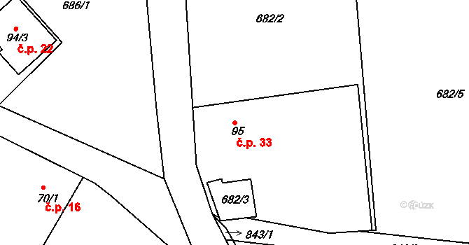 Jivany 33, Libuň na parcele st. 95 v KÚ Jivany, Katastrální mapa