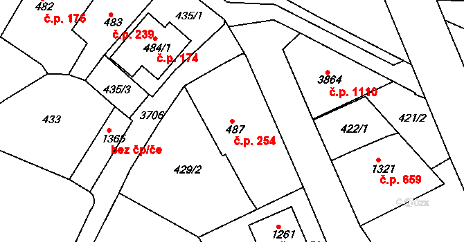 Žichlínské Předměstí 254, Lanškroun na parcele st. 487 v KÚ Lanškroun, Katastrální mapa