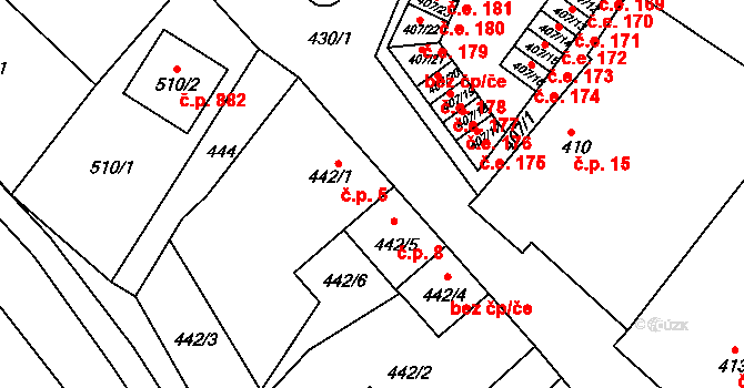 Miřetice u Klášterce nad Ohří 5, Klášterec nad Ohří na parcele st. 442/1 v KÚ Miřetice u Klášterce nad Ohří, Katastrální mapa